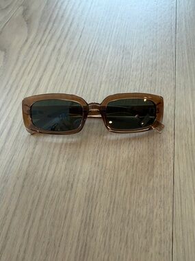 Le Specs Rectangular Dynamite Sunglasses -Translucent Brown w Dark Green Lens